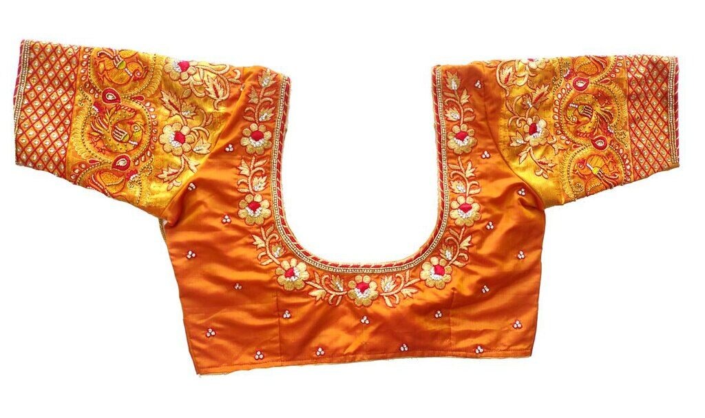 1Womens Hand Embroidery Maggam Work Blouse (Yellow Colour)